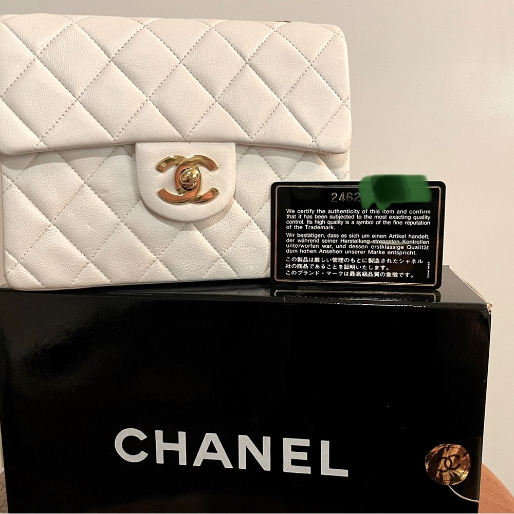 SOLD Chanel vintage lambskin white mini square 24k gold plated hardware